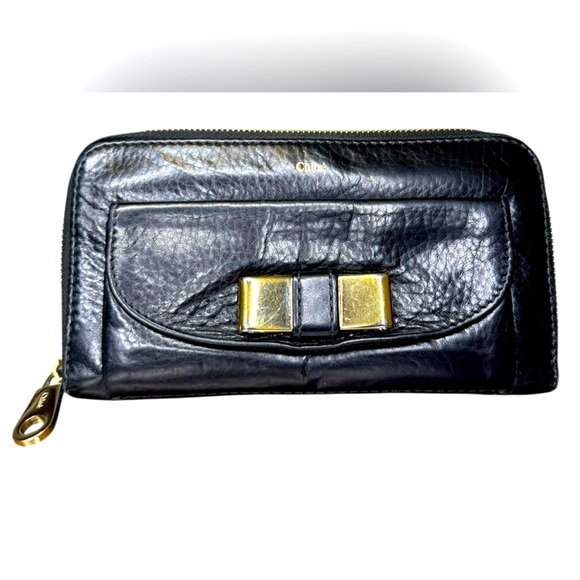 Chloe Lily Black Leather Wallet with Gold Bow